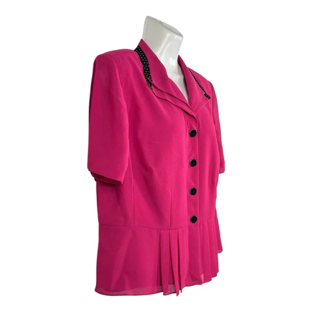 Danny & Nicole 16W Pink Short Sleeve Button Front Blouse Pleated Peplum - Picture 2 of 6